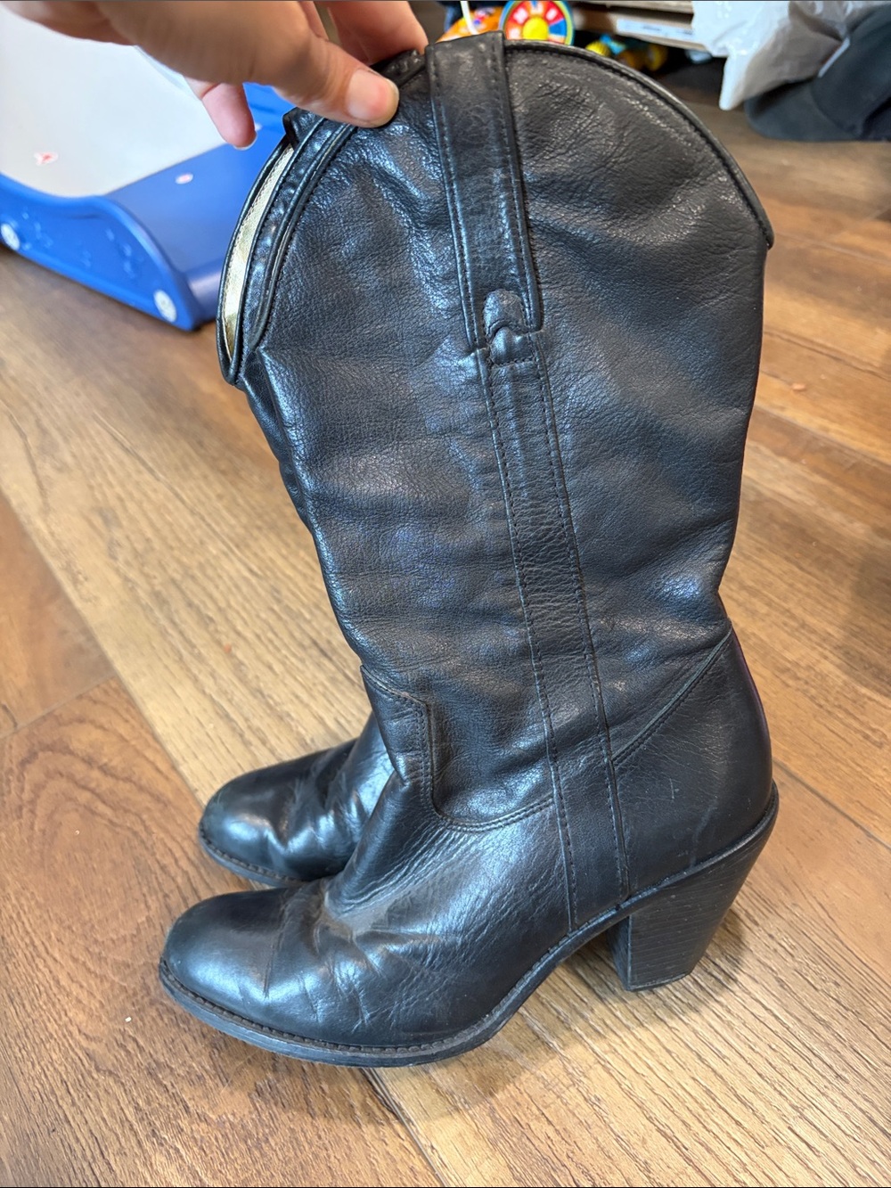 Vintage Jessica Simpson Black Leather Mid-Calf Heeled Riding Boots